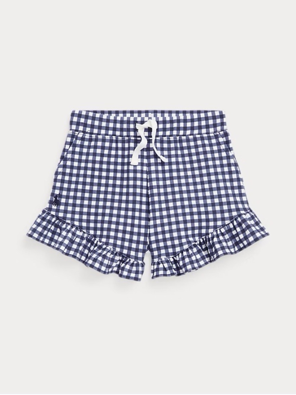 Ralph Lauren Girls Gingham Ruffled Stretch Mesh Shorts